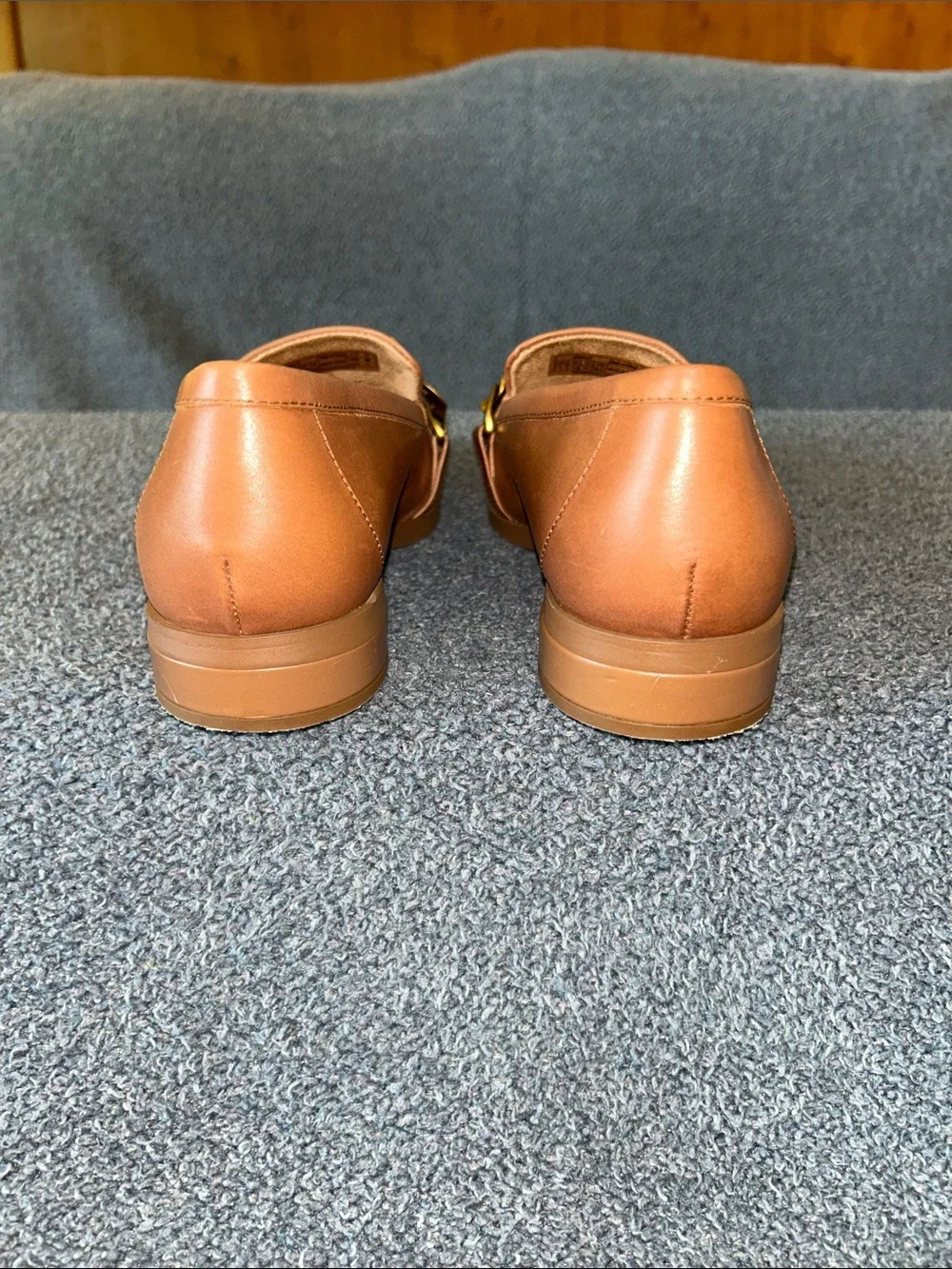 Vionic Brown Leather Loafers with Gold Chain Accent
